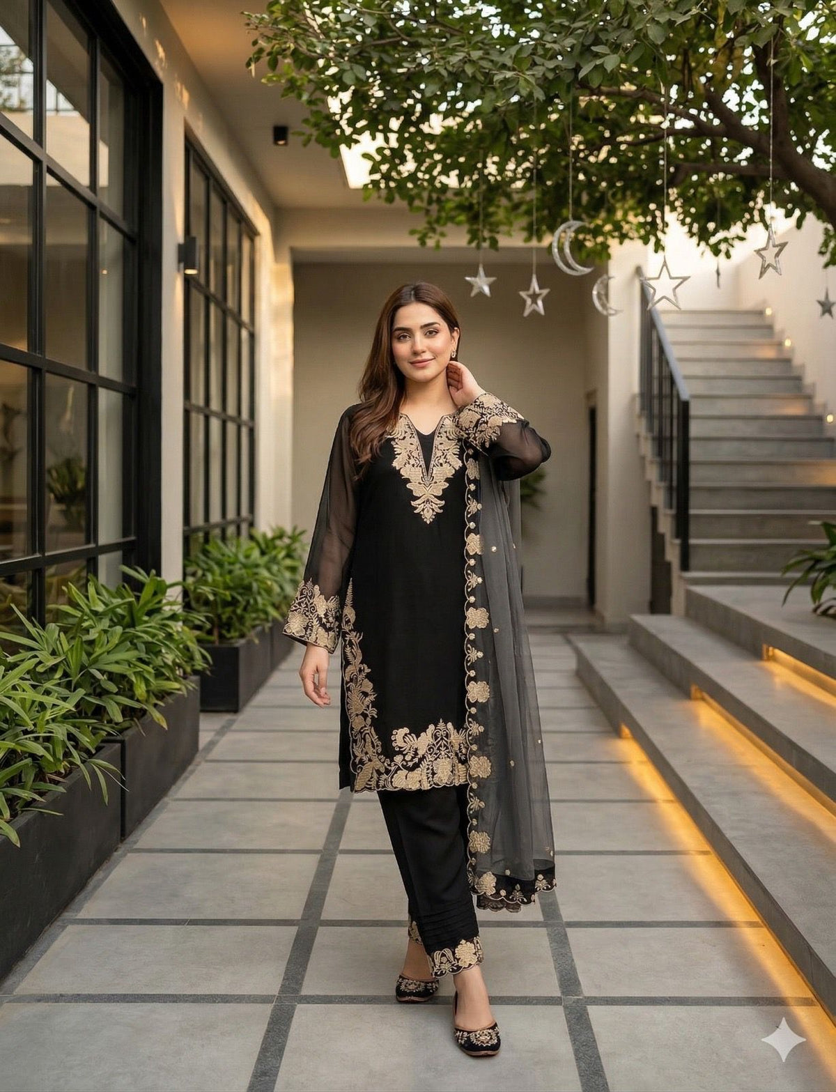 HEAVY FUAX GEORGETTE  EMBROIDERY WORK