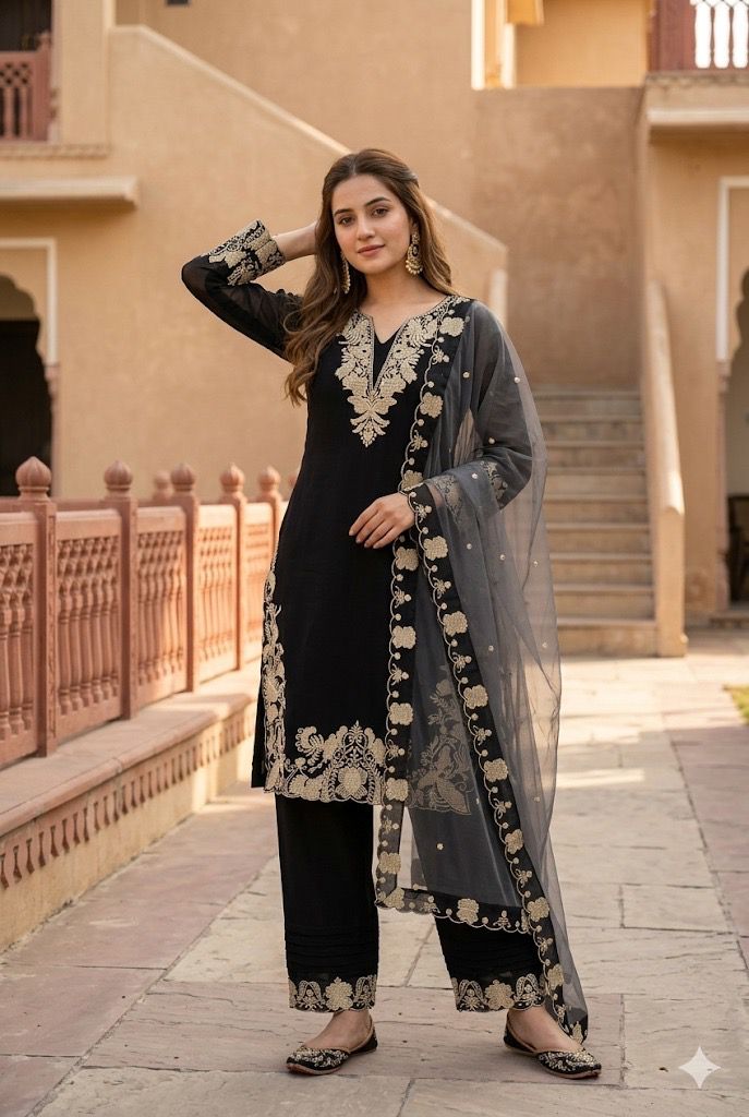 HEAVY FUAX GEORGETTE  EMBROIDERY WORK