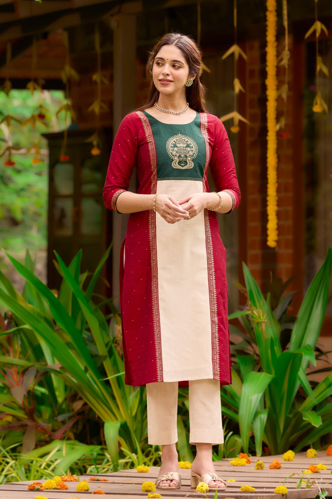 2 PIECE  SUIT SET WITH BEAUTIFUL YOKE IN EMBROIDERY