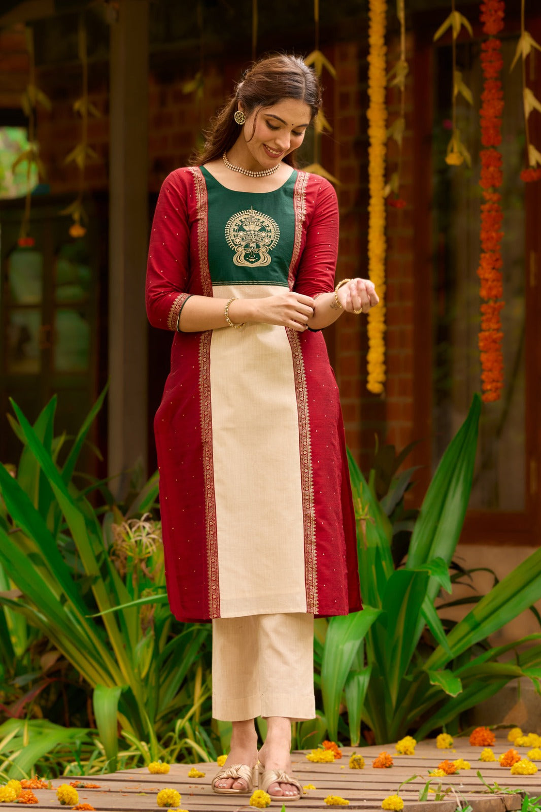 2 PIECE  SUIT SET WITH BEAUTIFUL YOKE IN EMBROIDERY