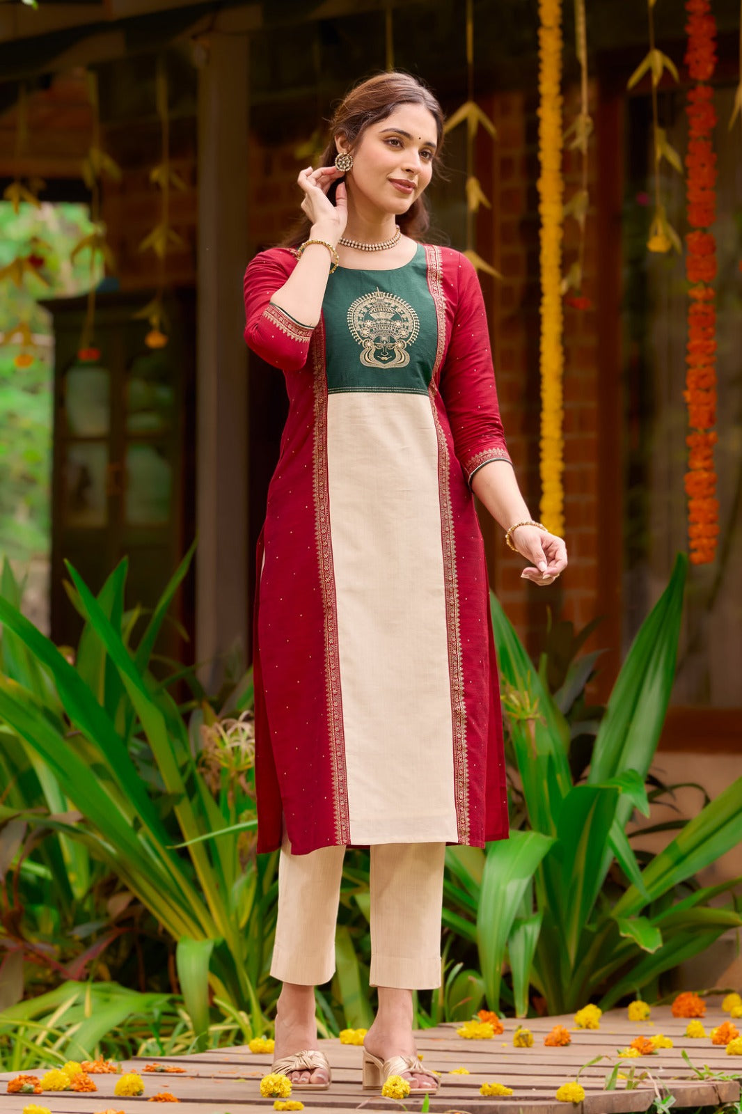 2 PIECE  SUIT SET WITH BEAUTIFUL YOKE IN EMBROIDERY