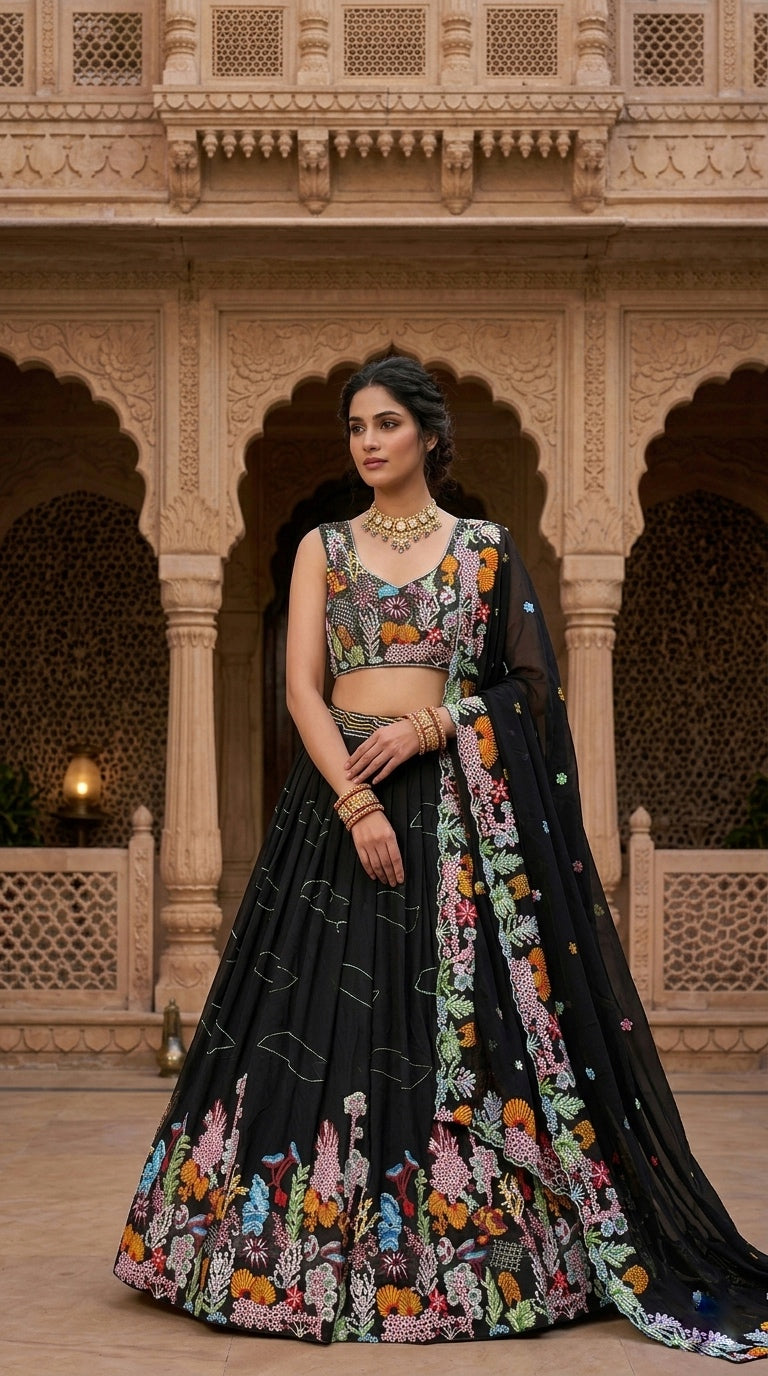 Lehenga Fox Georgette embroidered Sequins