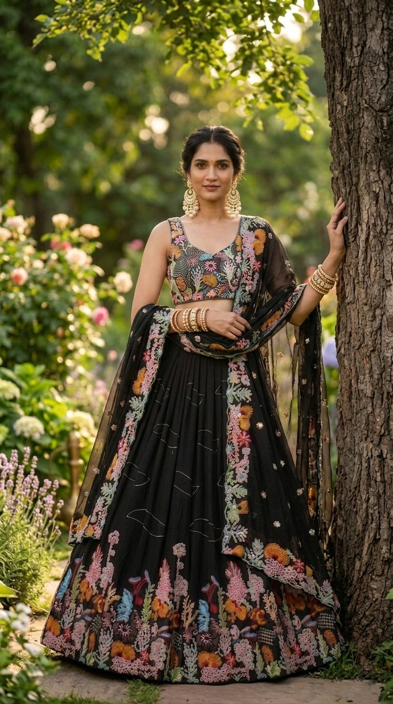 Lehenga Fox Georgette embroidered Sequins