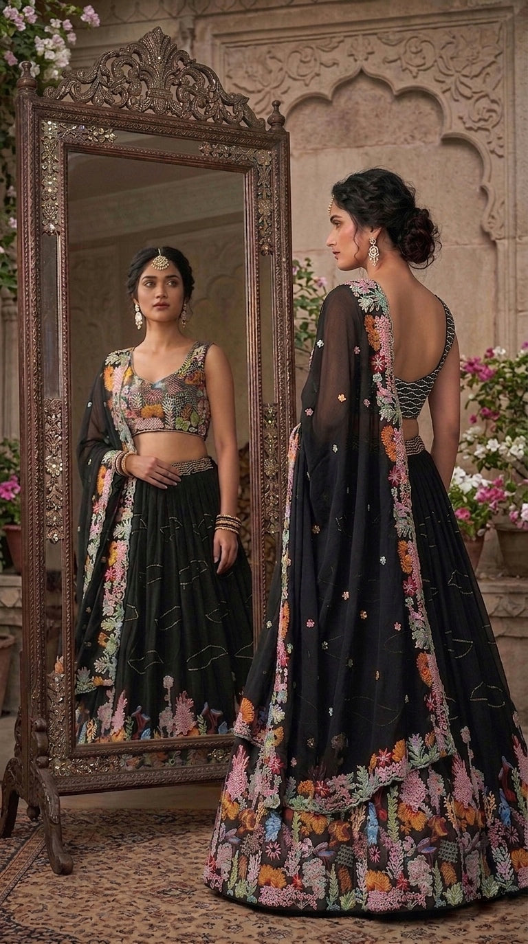Lehenga Fox Georgette embroidered Sequins
